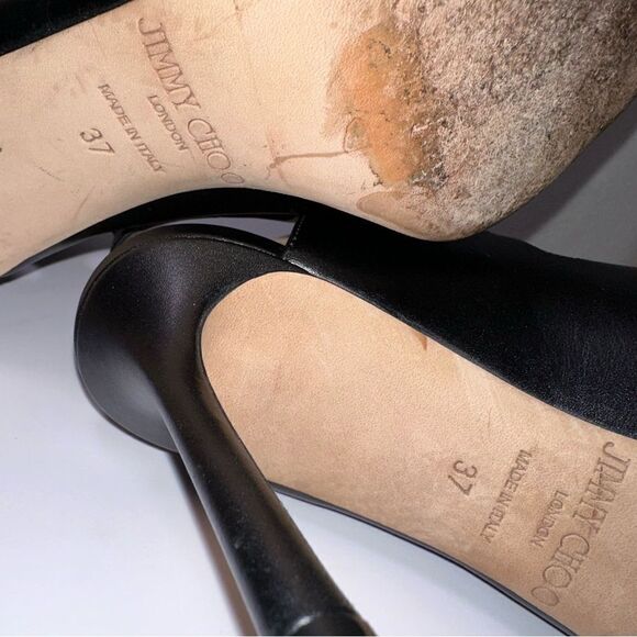 Jimmy Choo Trick Buckle Gladiator Sandals Heels. Size 37. Black leather. - Picture 10 of 12